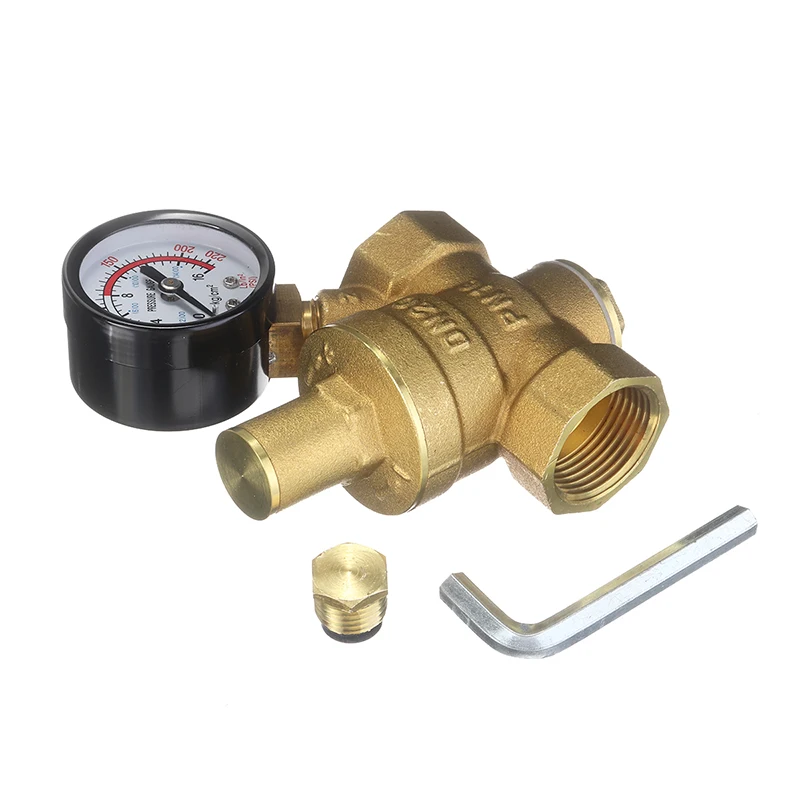 

DN20 3/4" Brass Water Pressure Reducing Valve Maintaining Valves Regulator Reducer Relief Valves With Gauge Meter 85*63mm