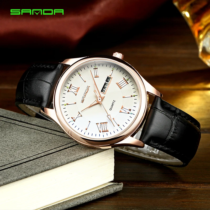 

2019 SANDA Leather Calendar Men's Watches Top Brand Luxury Luminous Wrist Watch Bussiness Week Gold Clock relogio masculino 213