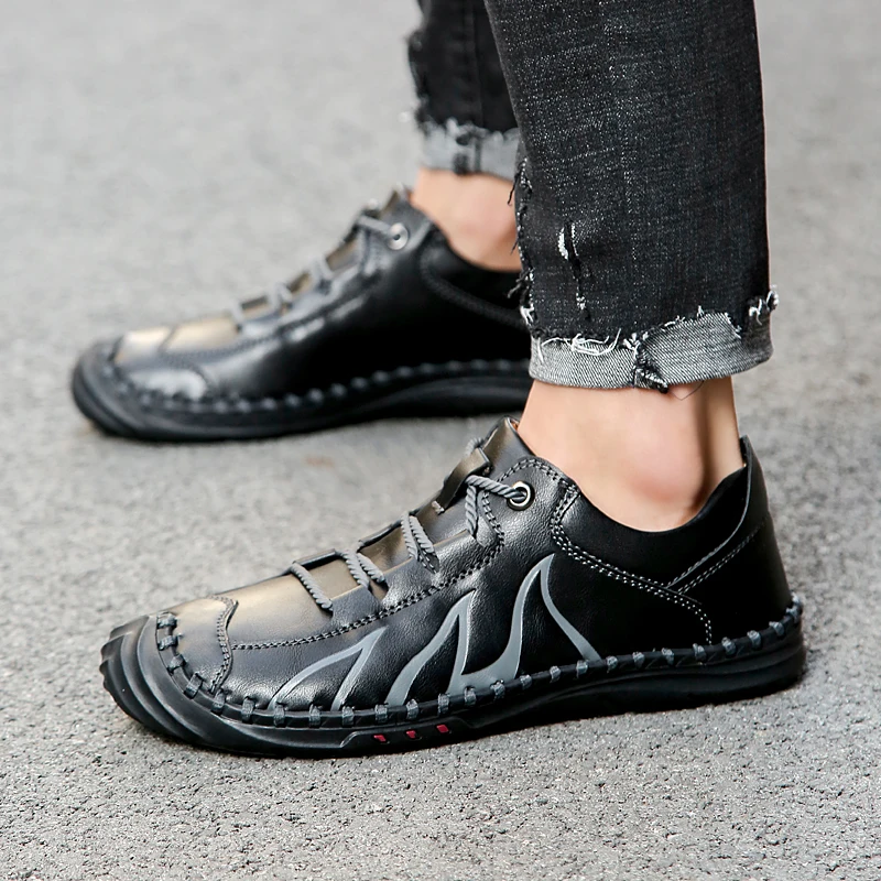

Men's Leather Chaussure Mens Walking Shoes For Man Outdoor Footwear Lace-Up Soft Loafers Male Sport Sneakers Big Size 38-48