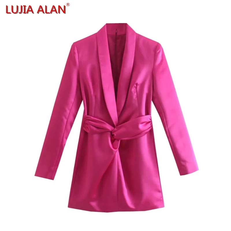 

LUJIA ALAN, женское атласное платье с узлом, повседневное женское платье с длинным рукавом D9285