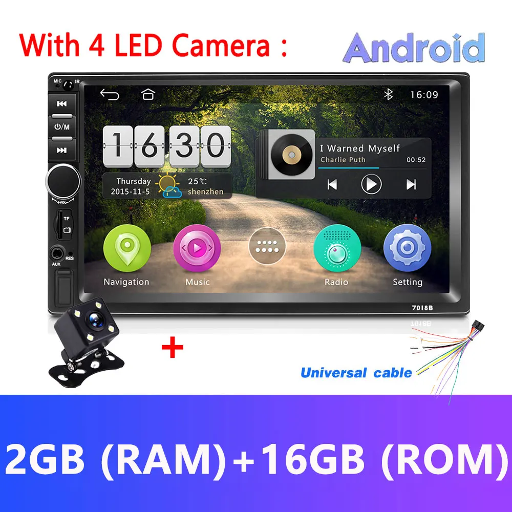 2G 16GB Camera Podofo Android 8,1 2 Din автомобильное радио ram 2GB+ rom 32GB Android 7 ''2Din Универсальное автомобильное радио Авторадио gps мультимедийный блок плеер - Цвет: 2G 16GB Camera