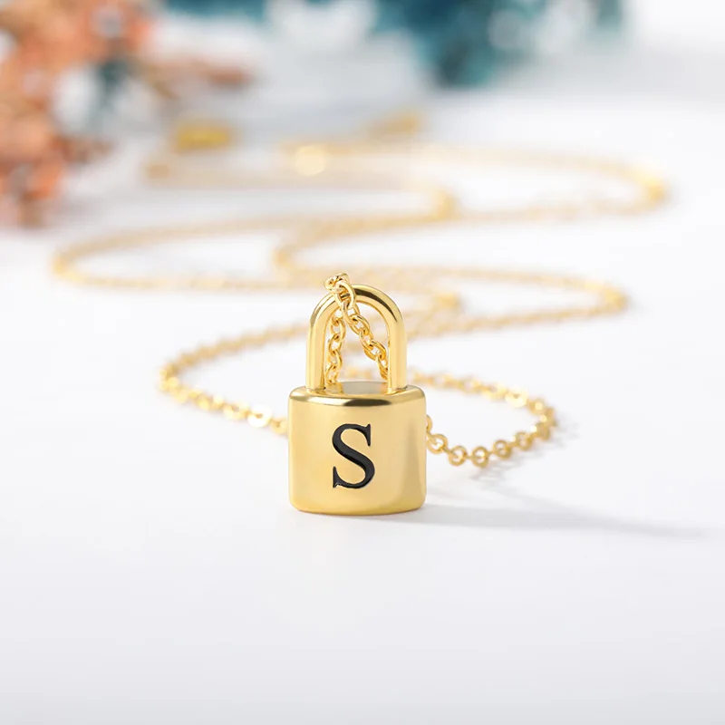 

A-Z Initial Letter Padlock Necklaces For Women 26 Letters Pendant Necklace Party Wedding Jewelry Gift Collar 2021