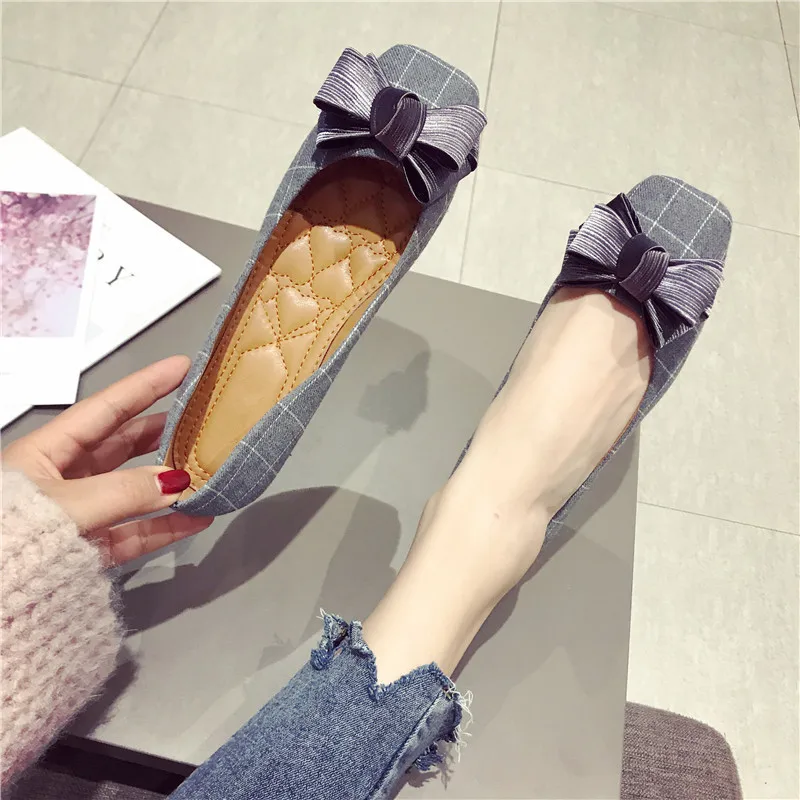 Балетки женские с бантом бабочкой универсальные квадратные лоферы в клетку