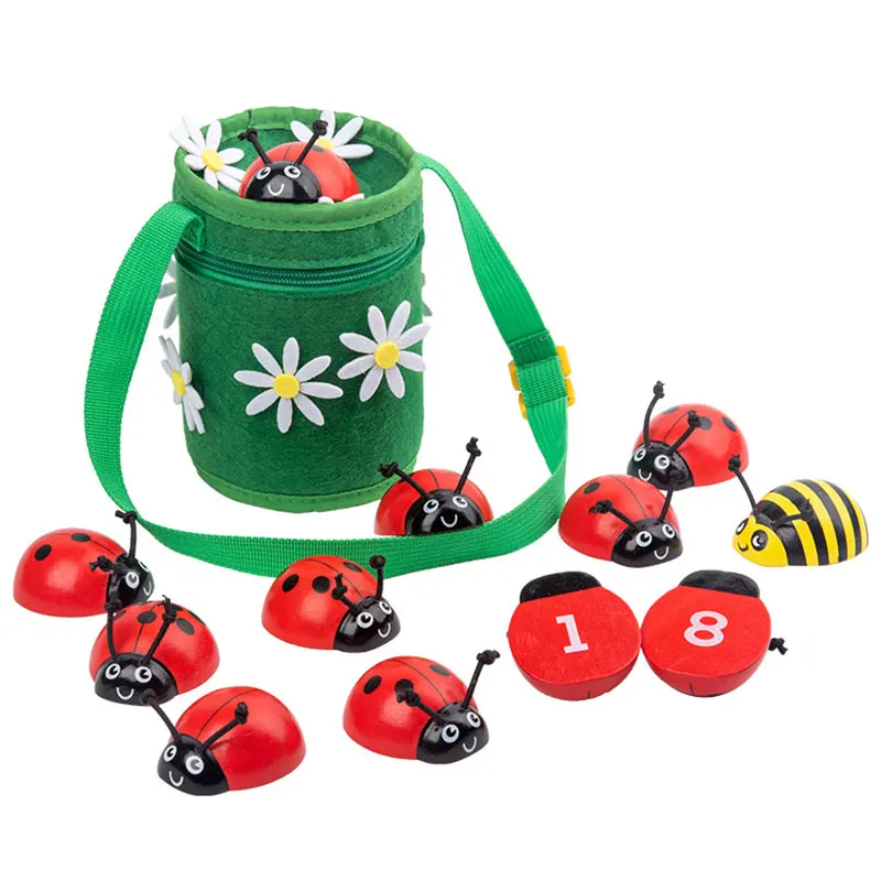 

Montessori Counting Beetle Wooden Educational Toys 0-10 Numbers Learning To Count Ladybug Felt Backpack Educational Toy For Kid