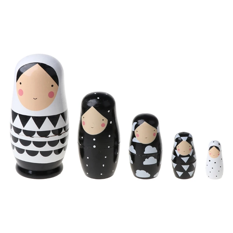 

5 pcs Set Russian Nesting Dolls Wooden Matryoshka Doll Handmade Painted Stacking Dolls Collectible Craft Toy