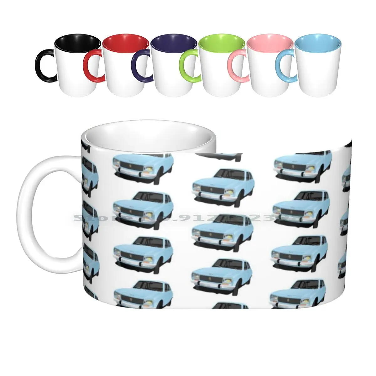 

504 Light Blue Illustration Ceramic Mugs Coffee Cups Milk Tea Mug 504 504 Classic France Automobile Auto Car 60s 70s 80s