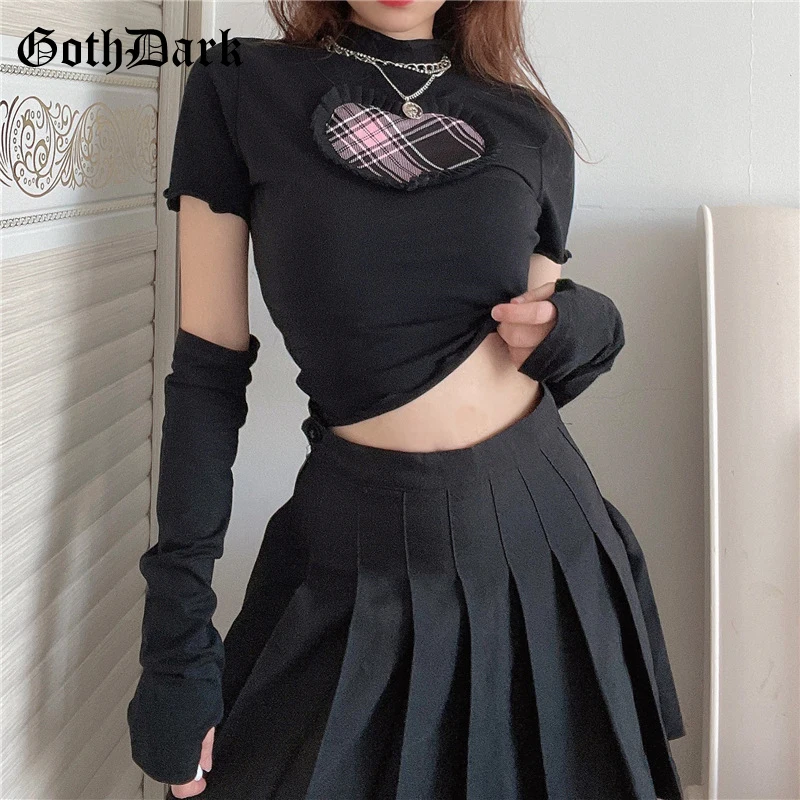 Готические футболки Goth Dark Harajuku Kwaii черные пастельные готические панк E Girl милые с