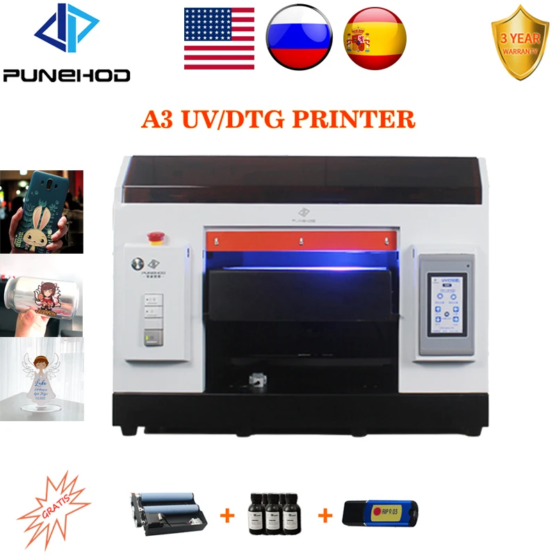 PUNEHOD a3 УФ планшетный принтер стеклянный цифровая ткань футболка ecosolvent epson R1390