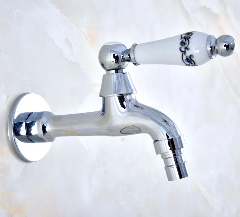 

Polished Chrome Brass Single Ceramic Handle washer faucet wall mounted bathroom Laundry Water Tap Lav164