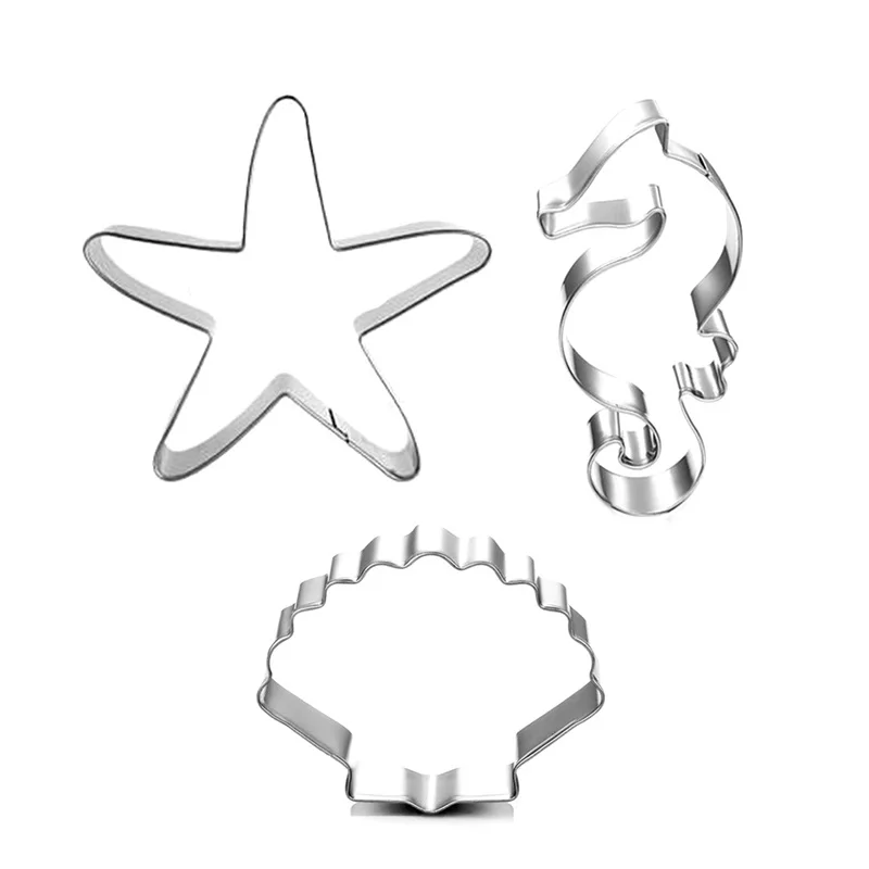 3pcs 3Pcs/Set cute Ocean Sea Star Shells Sea Horse Mould Cookies Fondant Mold Chocolate Cake Cutter DIY Baking Decorating Tools - Цвет: 3pcs