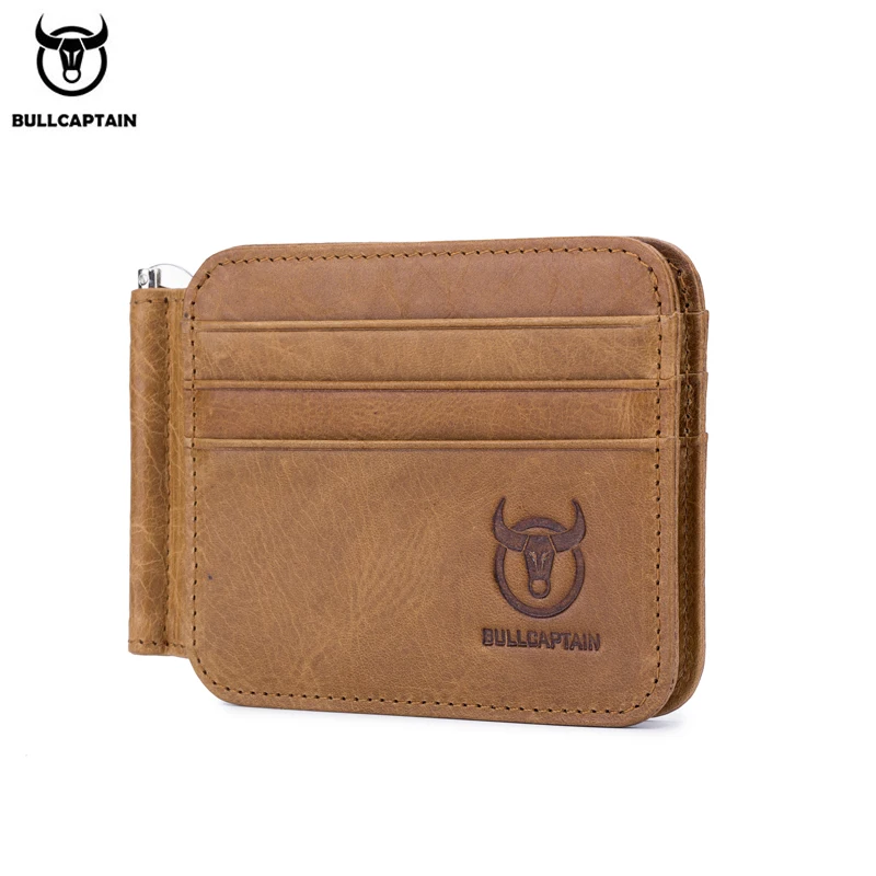 BULLCAPTAIN Leather Credit Card Holder Multi-Card Front Pocket Wallet With RFID Blocking Bi-fold business Leather Card Holder