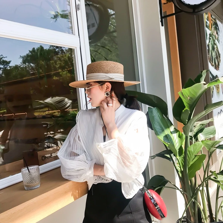 

Womens Tops Ruffles Blouses Long Lantern Sleeve Spring Autumn Shirts Ladies Korean White Blouse Tops Blusas Mujer De Moda CC361