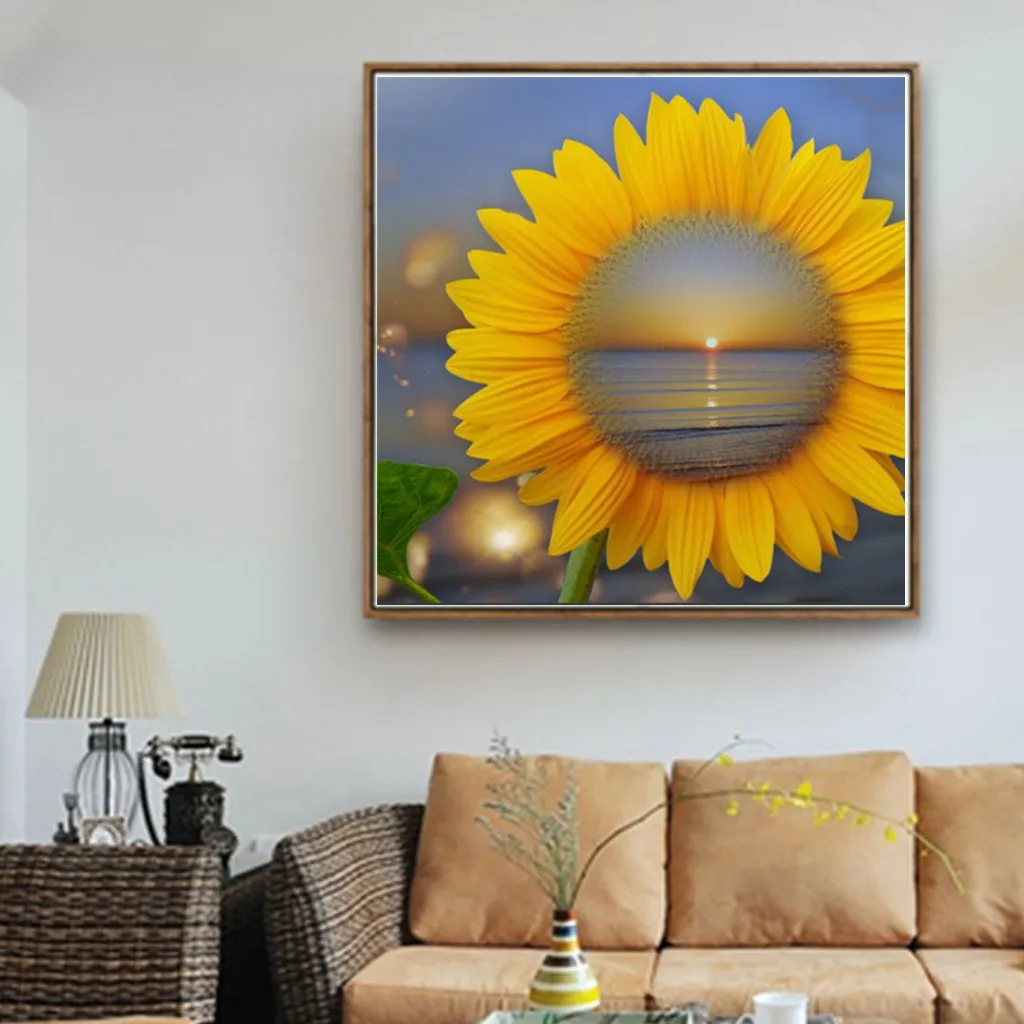 

DIY 5D diamond painting sunflower sunshine cross stitch landscape diamond embroidery mosaic full round diamond crystal painting