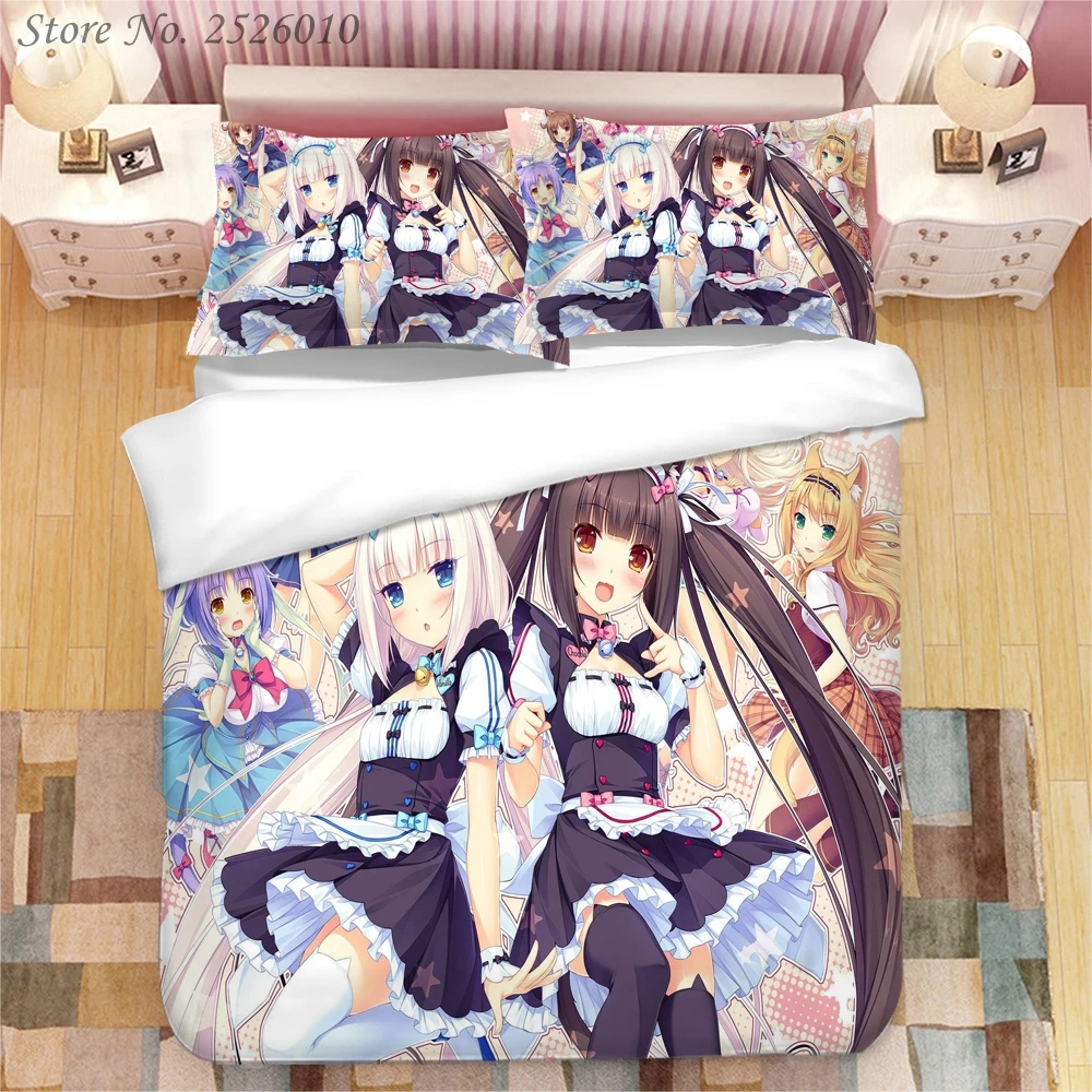 

Anime Nekopara 3D Printed Bedding Set King Duvet Cover Pillow Case Comforter Cover Bedclothes Bed Linens 02