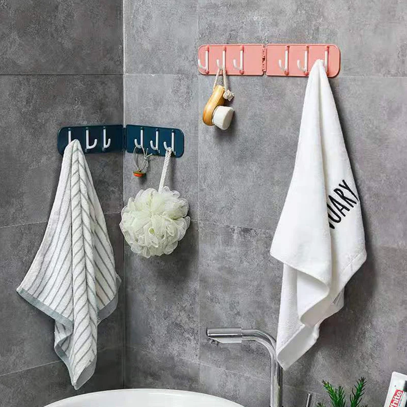 

Bathroom Wall Hooks Clothes Towel Velcro Self-Adhesive Rotating Universal Hook Things For The Home Kitchen Adhesive Wall Hook