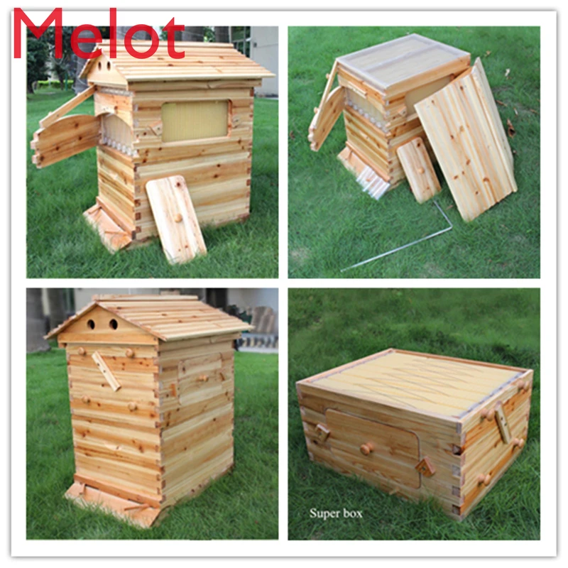 Smart automatic Wooden Beehive honey flowing Bee Hive with 7 PCS plastic beehive Frames good choice for home garden | Дом и сад