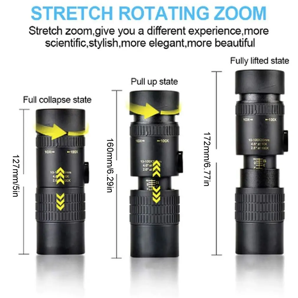 

4K 10-300X40mm Super Telephoto Zoom Monocular Telescope Waterproof Fogproof Monocular With Smartphone Holder & Tripod