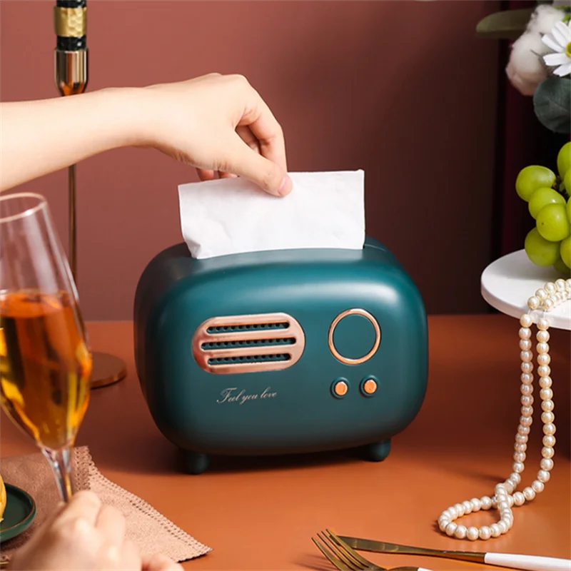 

2022 creative fashion retro radio tissue box bedroom living room household products desktop napkin storage box