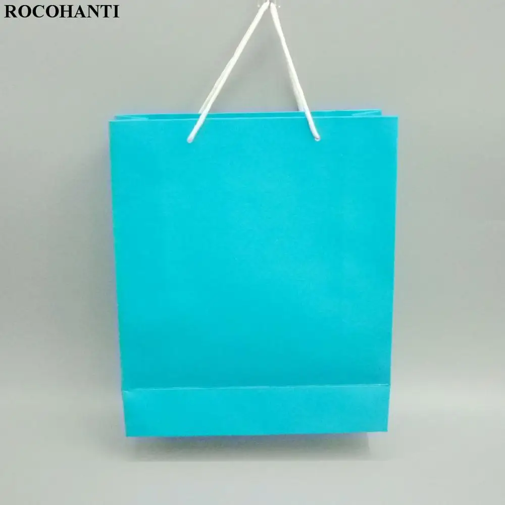 5X250 GSM картонные бумажные пакеты Skyblue рекламная сумка для покупок с ручками из хлопчатобумажной веревки для одежды бутиков средних размеров