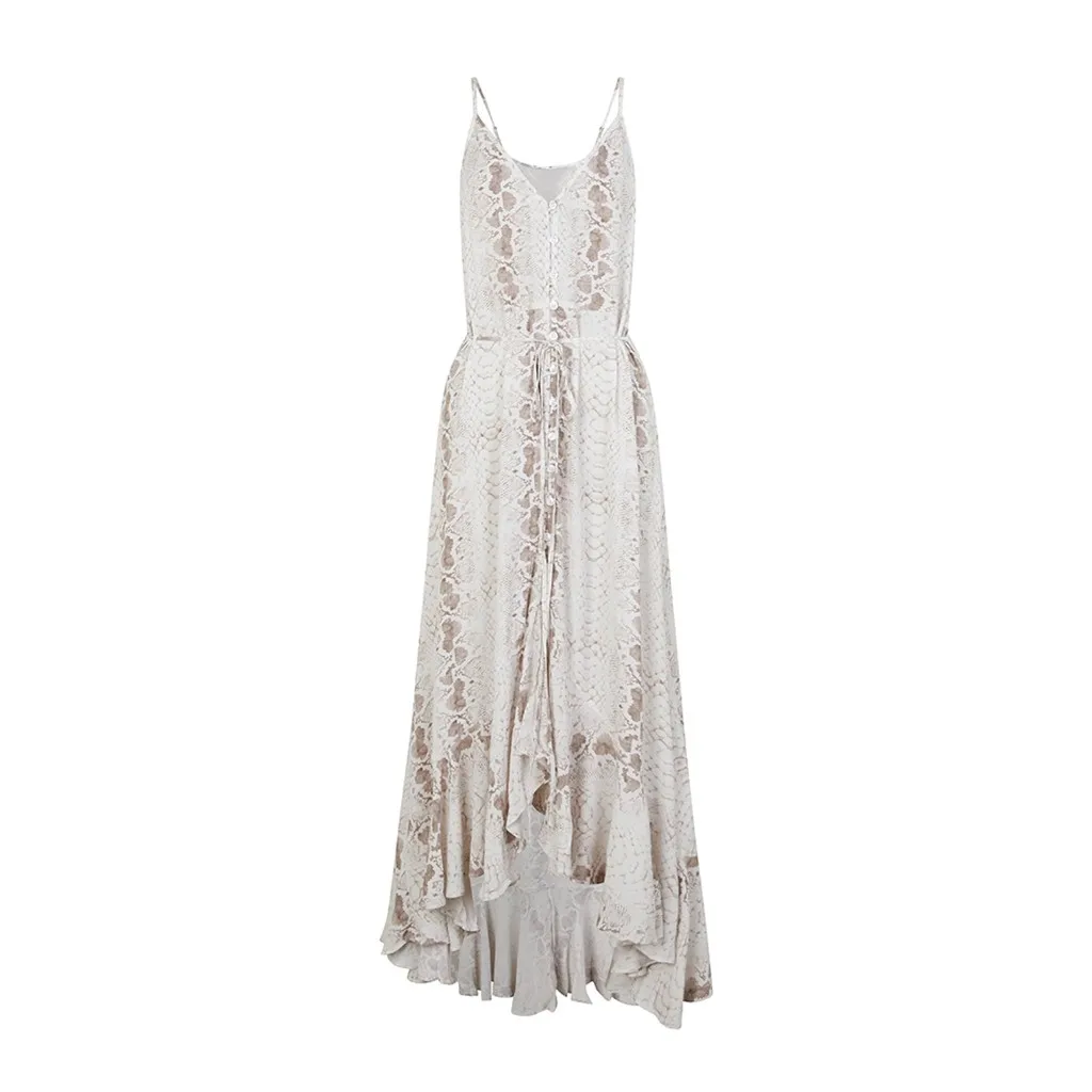 KANCOOLD DRESS платье Boho Sexy Sling Snake Print V Neck Button Sleeveless Beach Long Dress fashion new momen 2020JAN6 | Женская