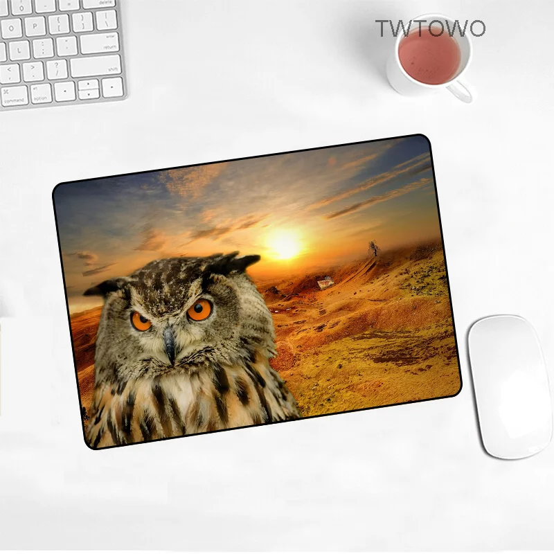 Игровой коврик для мыши с рисунком совы нескользящий из натурального каучука