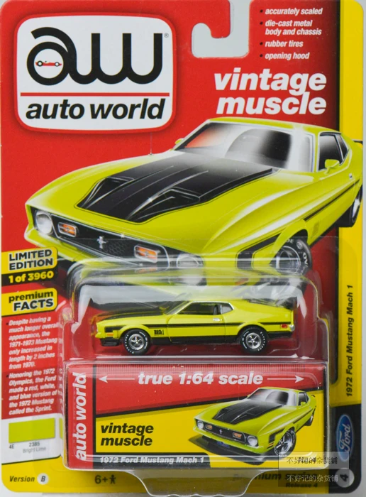 Авто World AW Cars 1972 Ford Mustang Mach 1 1/64 масштаб коллекция металл литье под давлением модель
