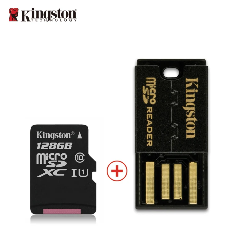 Карта памяти kingston, 8 ГБ, 16 ГБ, 32 ГБ, 128 ГБ, 64 ГБ, Micro sd карта, класс 10, флэш-карта памяти, Microsd TF/sd карта, адаптер/кардридер - Емкость: 128GB Card reader