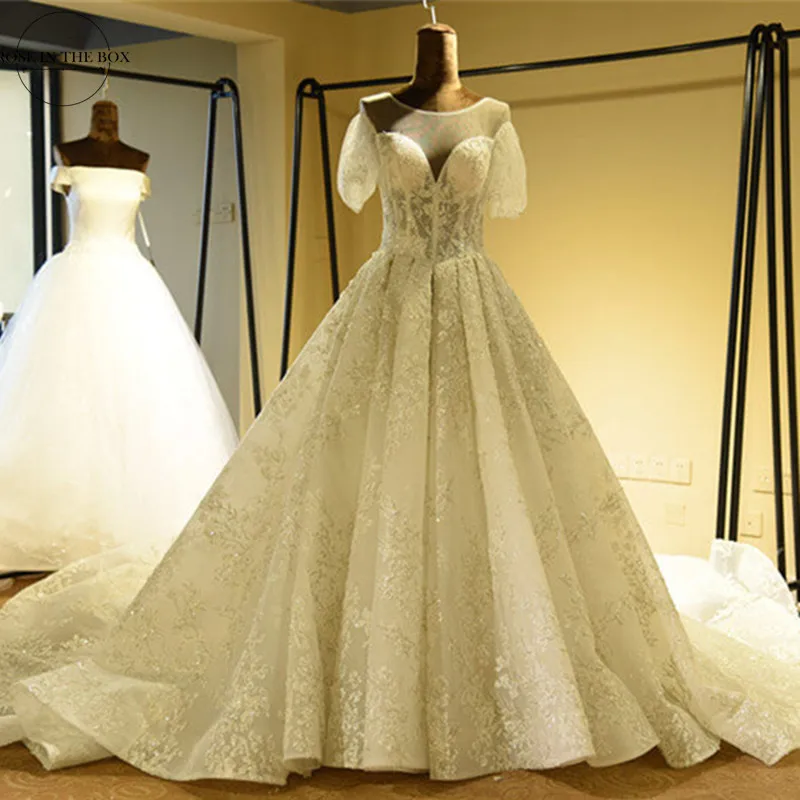 Великолепные кружевные свадебные платья с полурукавами и бусинами 2020 Роскошные