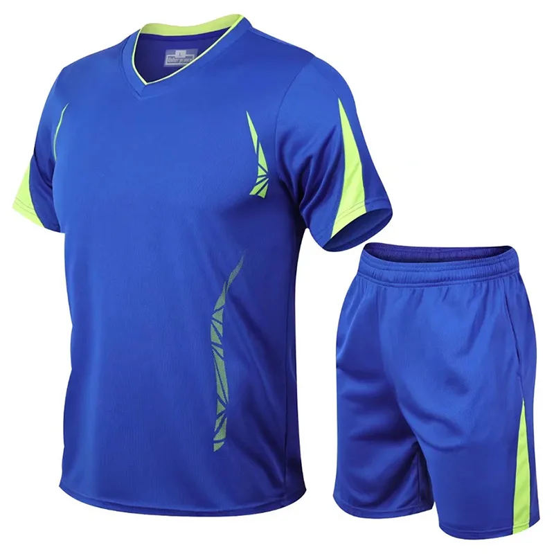 Summer Sportswear Men Running Set Quick Dry Jogging Sport Tracksuit College Track and field Male T shirt+Shorts Gym sports Sets | Спорт и