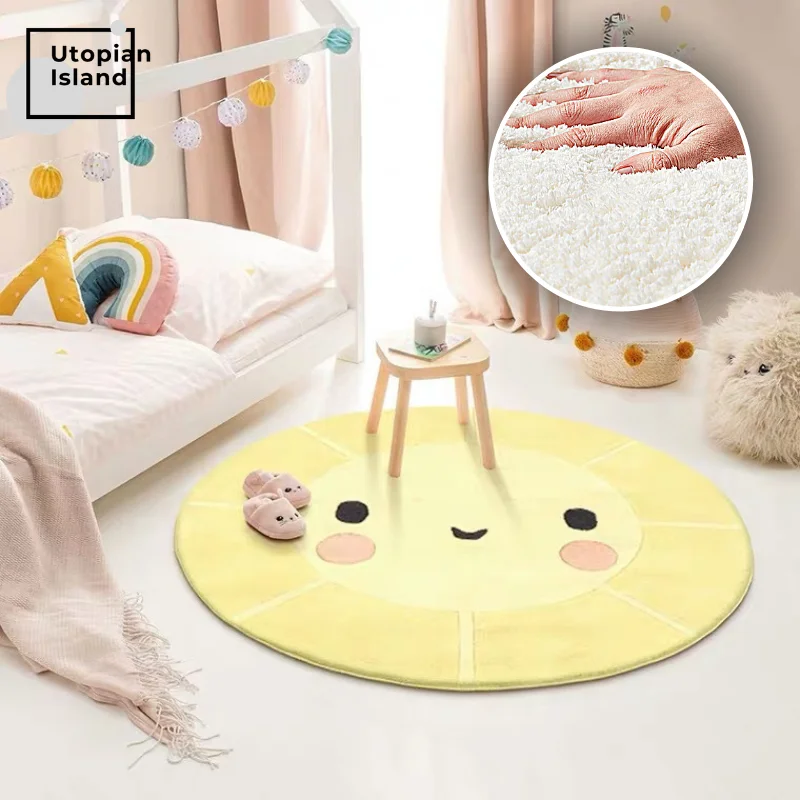 

Baby Carpet Modern Living Room Fluffy Rug Furry Mat For Children Round Bedroom Carpet Lion Animal Floor Mat Yellow Carpet Kawaii