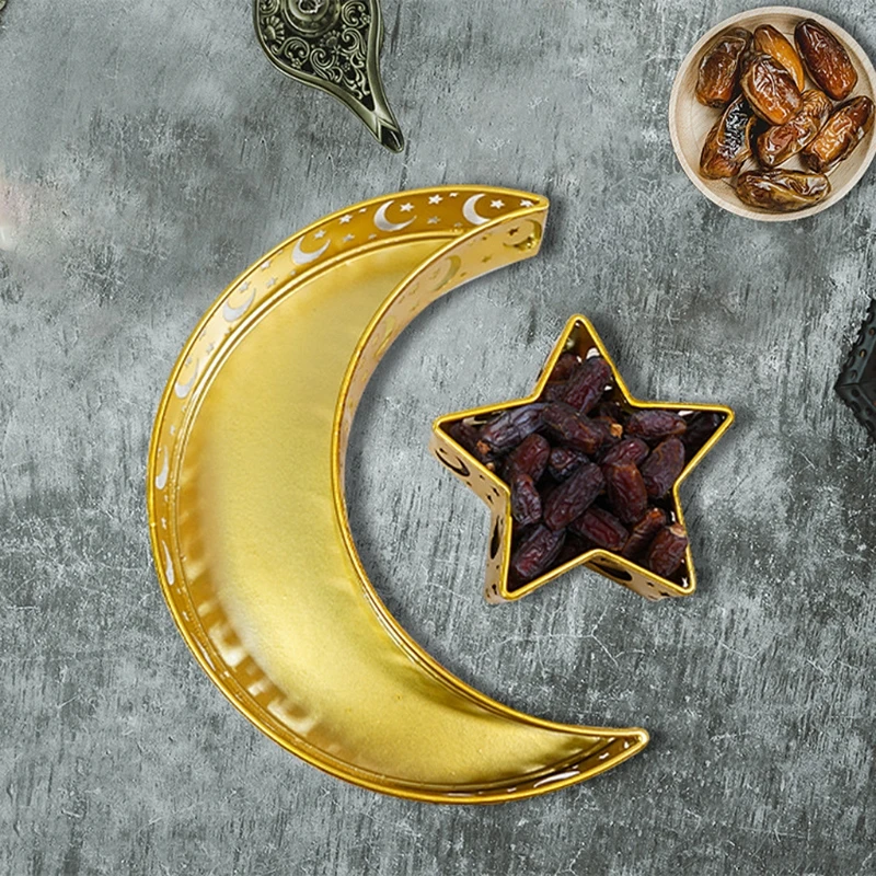 

Eid Mubarak Moon Star Serving Tray Tableware Dessert Food Storage Container Ramadan Muslim Islamic Party Supply