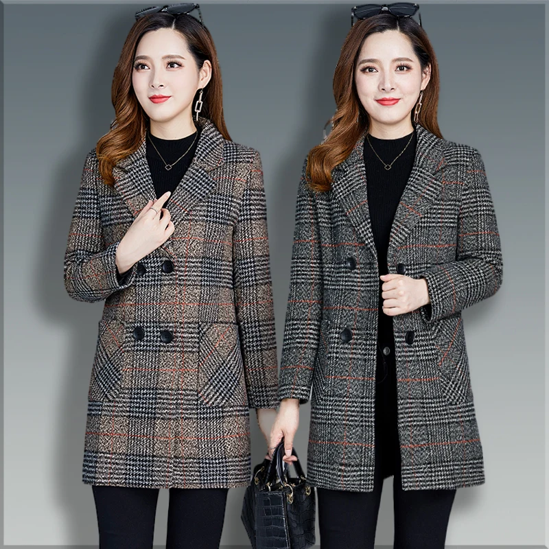Весна-Осень 2020 новое женское модное двубортное шерстяное пальто средней длины