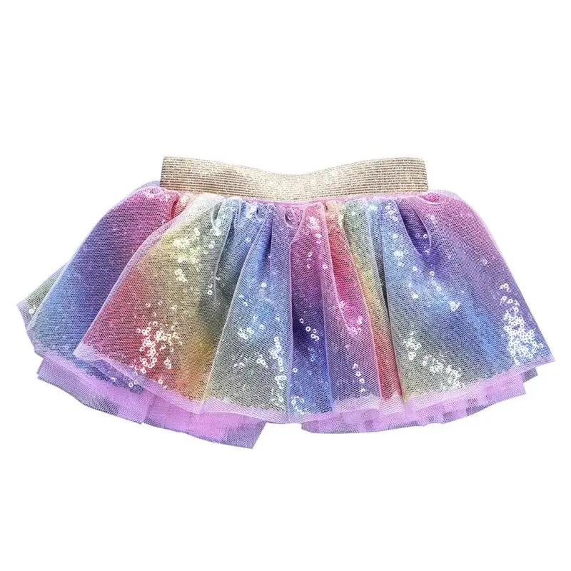 

Baby Girls Birthday Party Ribbon Bowknot Costume Princess Rainbow Glitter Sequins Layered Pleated Tulle Ballet Tutu Skirt 0-8T