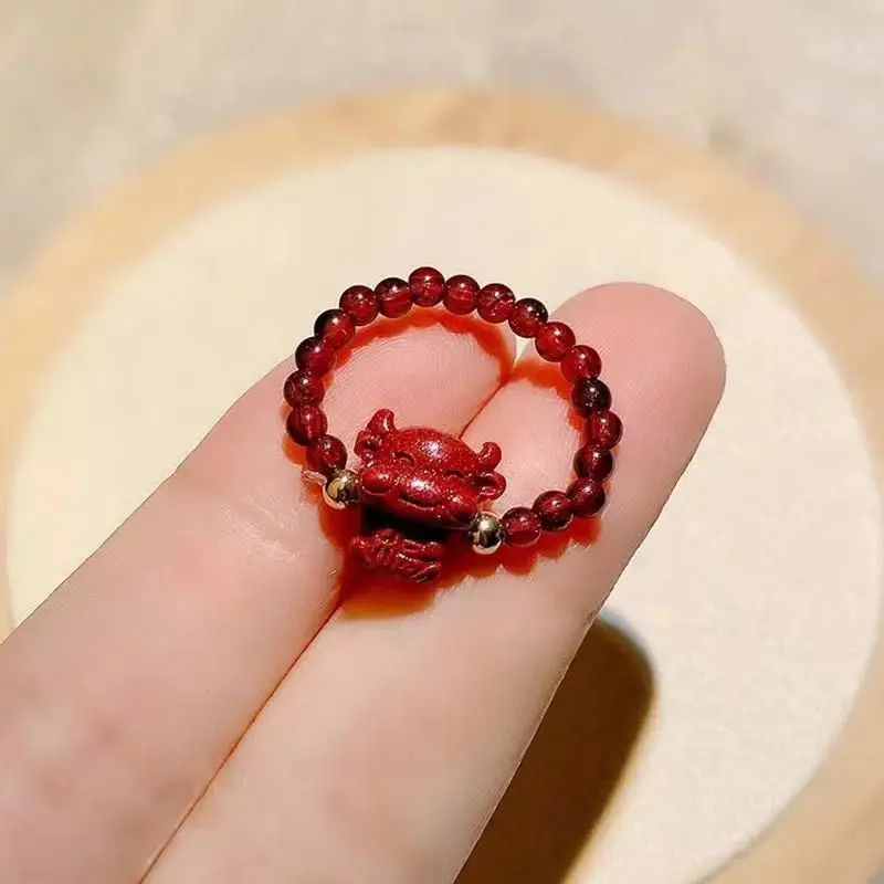 

2021 New Ring Cinnabar Natural Garnet Ring Girl Xiao Niu Ring Natal Year Transfer Bead Ring Jewlery for Women