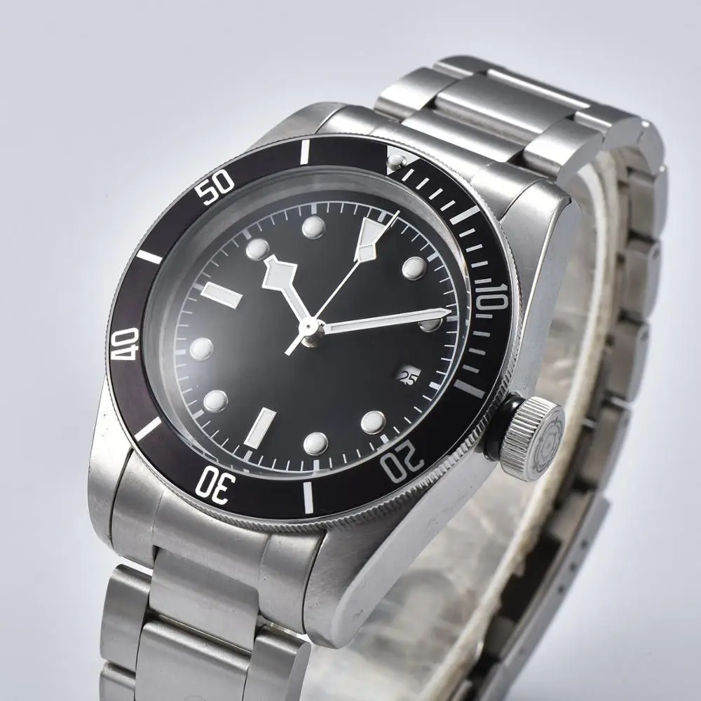 Наручные автоматические часы мужские 41 мм минеральное стекло светящиеся руки 316L