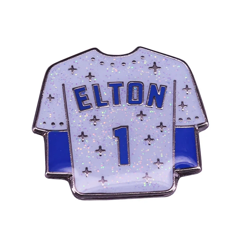 Elton John #1 enamel pin blue glitter jersey badge