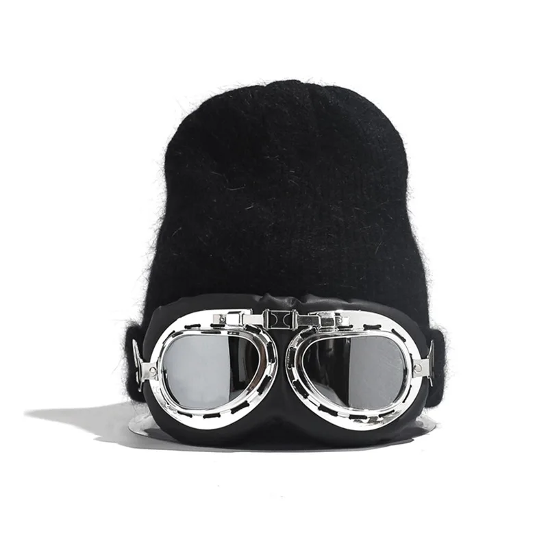 

Ladies Winter Aviator Glasses Hat Warm Knitted Fashion Korean Thickened Outdoor Ski Windproof Hat