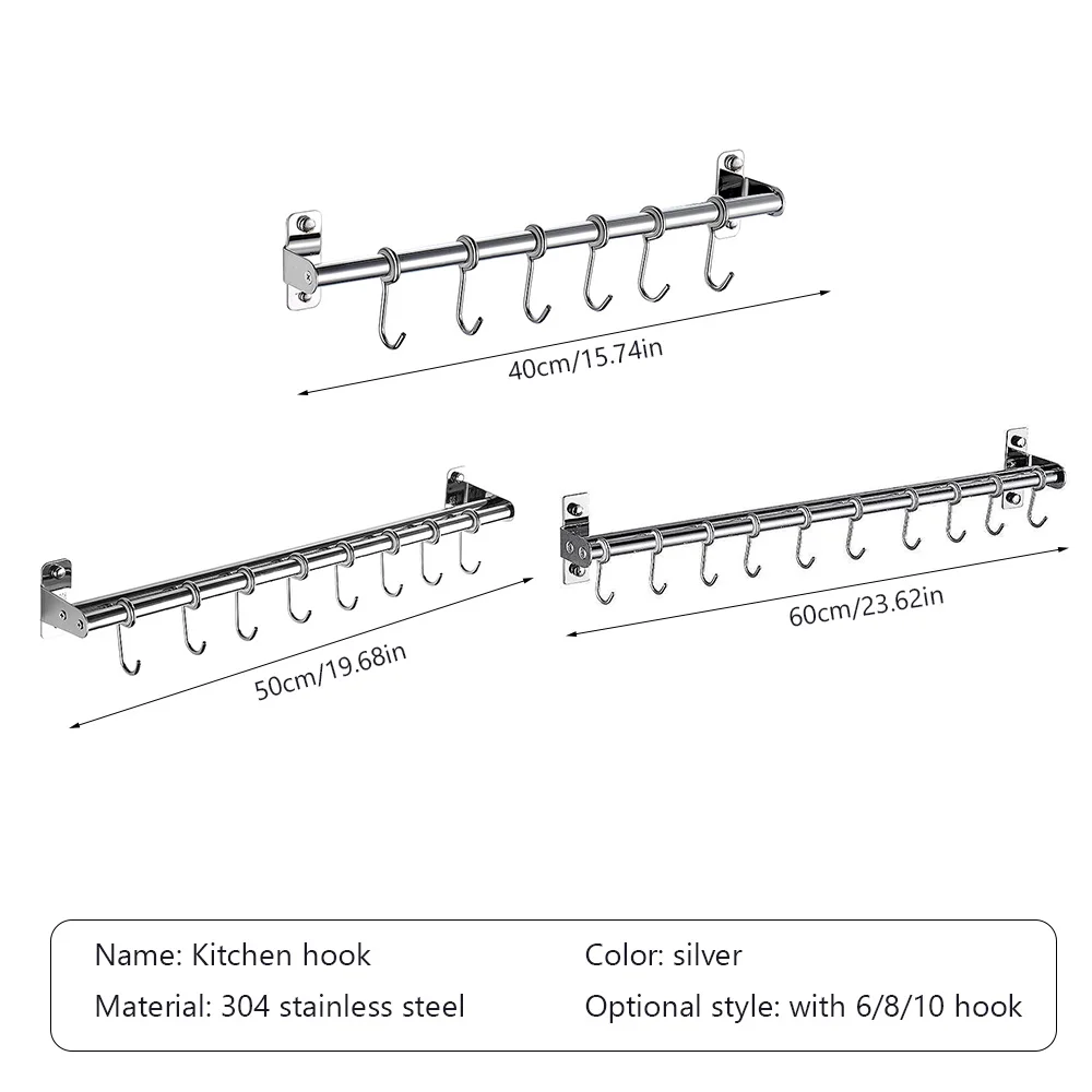 

Stainless Steel Wall-Mounted Kitchen Storage Hook Cutlery Rack Storage Rack Slide Rail Movable Hook Kitchen Storage Supplies