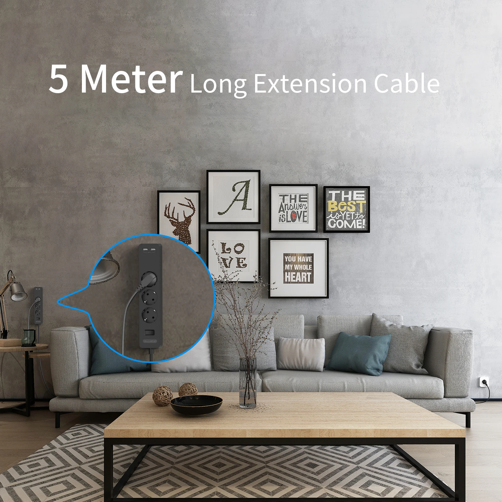 

NTONPOWER Wall Mountable USB Power Strip with 5 Meter Extension Cord, Network Filter, Household Electrical Sockets, EU Plug