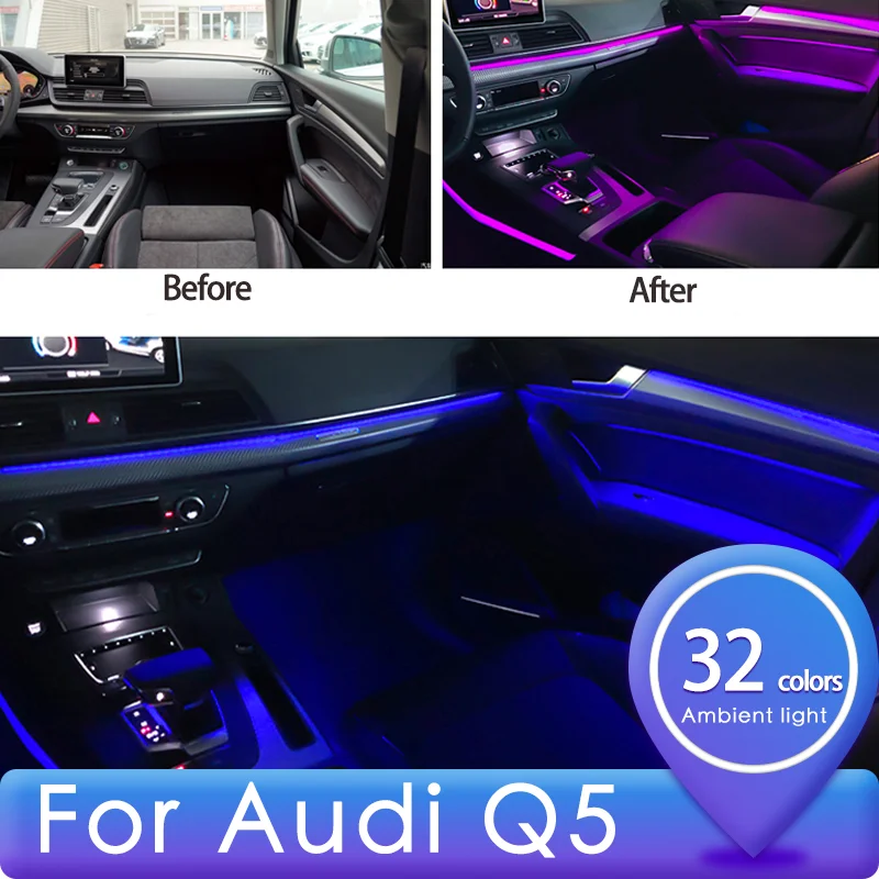 สำหรับ Audi 09-20ปี Q5 21/30สี LED Ambient Light ภายในบรรยากาศ Light Light ประตู Footwell Light เดิมควบคุม MMI