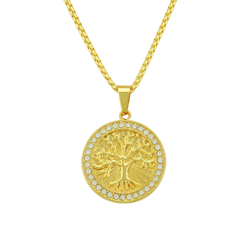 

European And American Hip Hop Rock Personality Fashion Atmosphere Versatile Round Tree Of Life Pendant Boys' Necklace