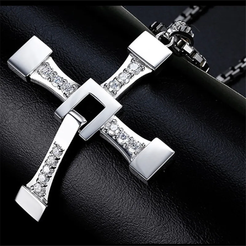 

Fast and Furious Cross Necklace Dominic Toretto Cross Rhinestone Pendant Necklace Stainless Steel Necklace for Men