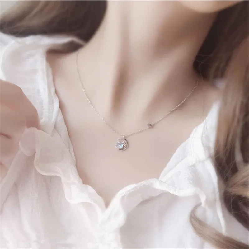 925 Sterling Silver Star Moon Pendent Necklace For Women Girls Party 2021 Jewelry Choker Collar dz147 | Украшения и аксессуары