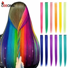 Leeons-extensiones de cabello postizo de una pieza, cabello sintético largo y liso, Color puro, con Clip, 2 tonos