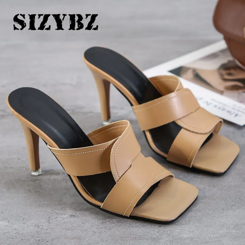 

Brand Design Thin High Heels Elegant Women Slippers Square Toe Slippers Summer Shoes Outdoor Party Shoes Sexy Riband High Heels