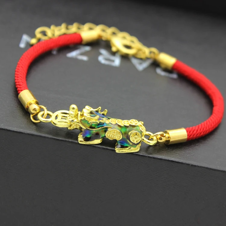 

Hand-woven Tibetan Lucky Red String Bracelet with Color Matching and Gold Brave Soldier Men and Women Bracelet