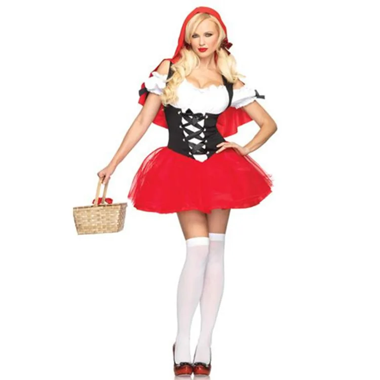 

Костюм для взрослых на Хэллоуин, косплей, женское платье принцессы маскарада, маленькое красное платье с капюшоном для верховой езды, плать...