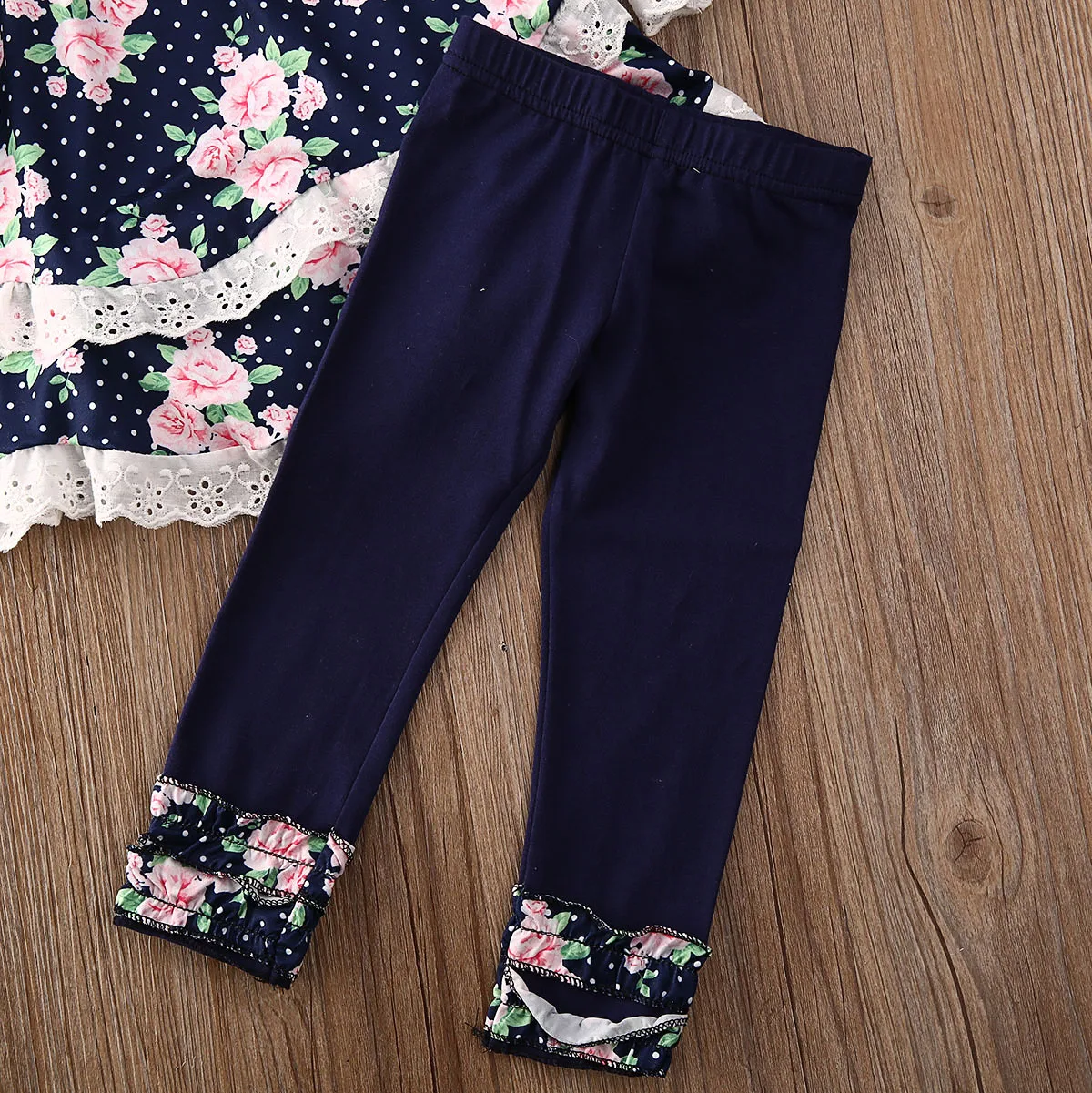 

Fashion Kid Baby Girl Floral Clothes Long Sleeve Lace Top T-shirt Dress +Legging Pants 2PCS Outfit Set