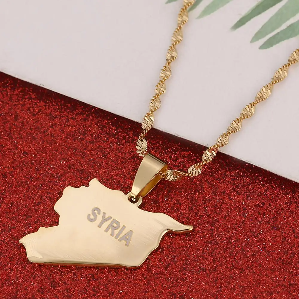 Stainless Steel Fashion Syria Map Pendant Necklaces Gold Color Syrians Chain Jewelry | Украшения и аксессуары