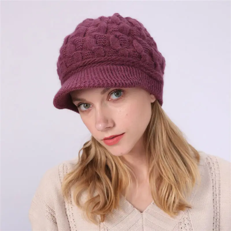 

Women Ladies Winter Warm Knit Visors Hat Crochet Slouchy Baggy Peaked Beanie Caps